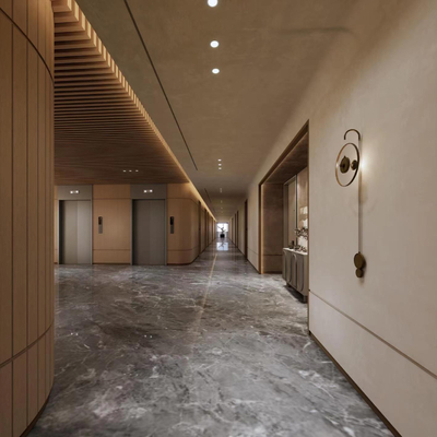 modern hotel elevator hall aisle