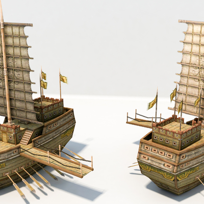 Chinese Traditional Warship Sailing Wooden Boat