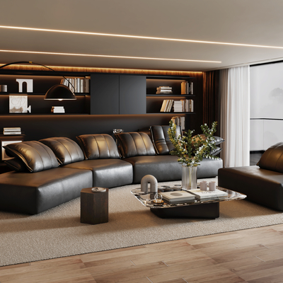 Minotti Milotti Dark Leather Sofa Combination