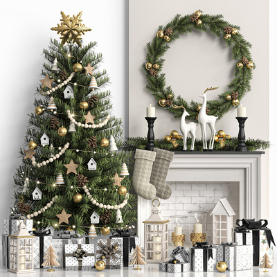 Modern Christmas Tree Gift Box Fireplace Ornaments