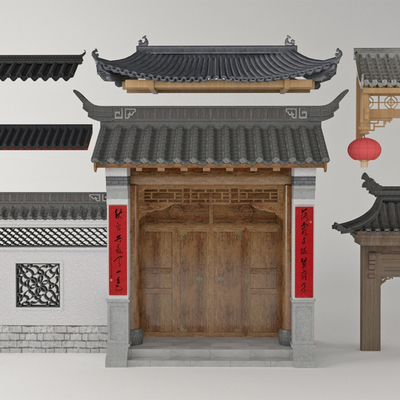 Chinese-style glazed tile door head eaves