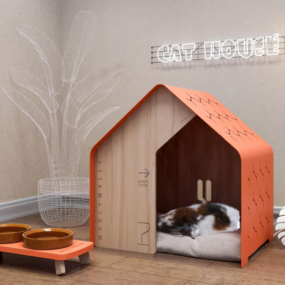 Modern cat house cat food basin