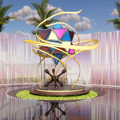 Colorful three-dimensional six-pointed star geometric sculpture sketch