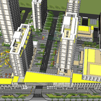 A bird's-eye view of modern commercial residential quarters