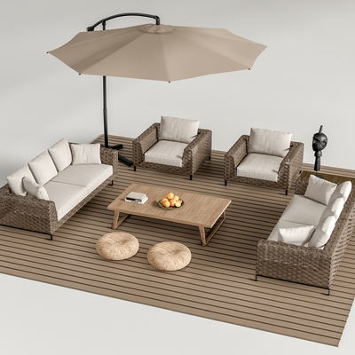 Modern rattan outdoor sofa coffee table combination