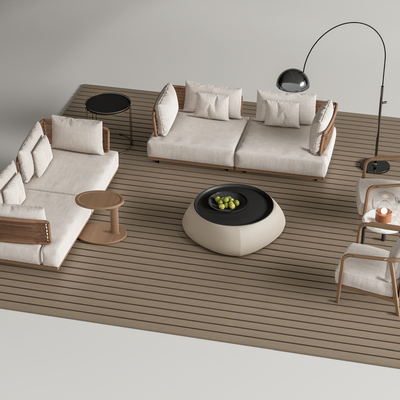 Minotti outdoor sofa coffee table combination