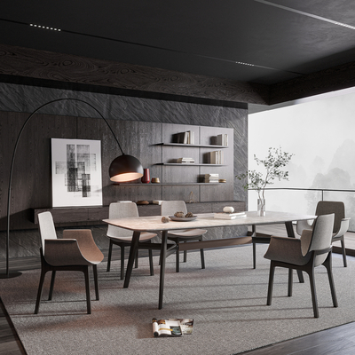 Poliform dark style dining table and chair combination