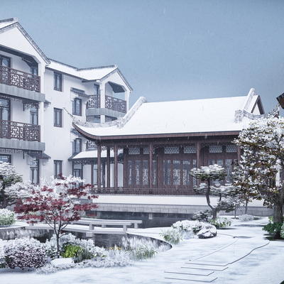 New Chinese Ancient Architecture Courtyard