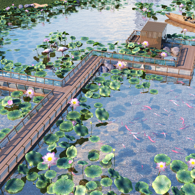 Lotus Pond Covered Bridge Landscape