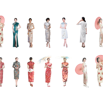 New Chinese Cheongsam Figure Antique Beauty 2D Component