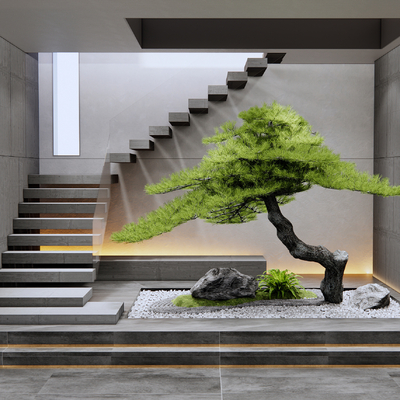 Neo-Chinese Style Staircase Plant Landscape