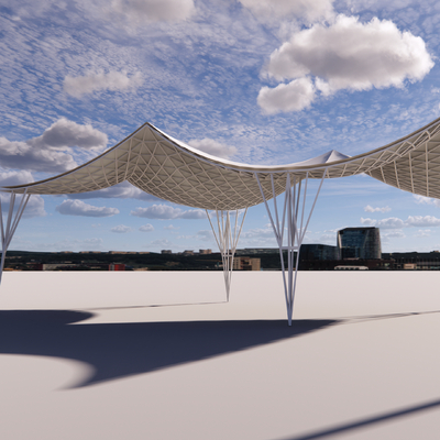 Tensioned membrane awning