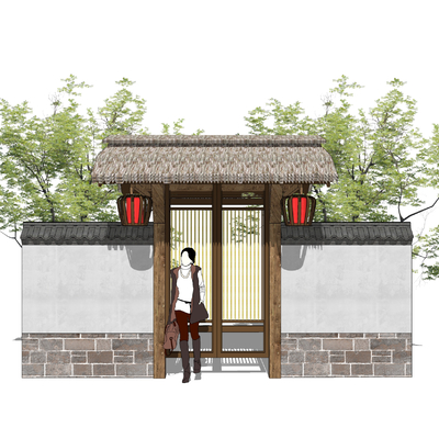 Neo-Chinese Style village entrance door patio door