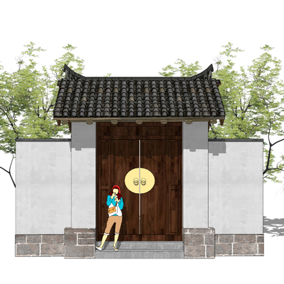 Neo-Chinese Style village entrance door patio door