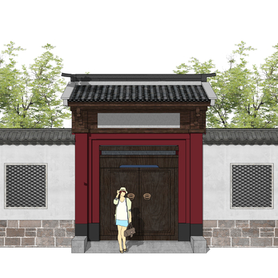 Neo-Chinese Style village entrance door patio door