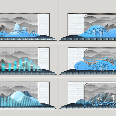 New Chinese wave swimming fish landscape wall sketch