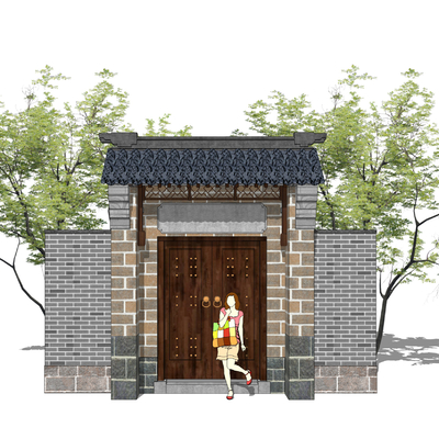 Neo-Chinese Style village entrance door patio door