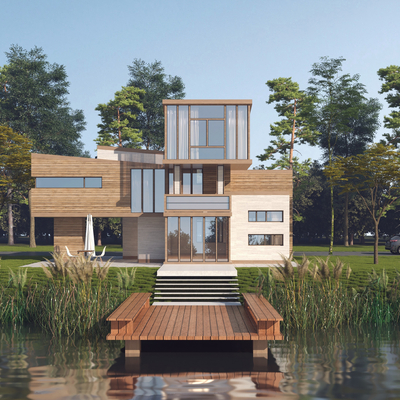 Modern Lakeside Villa Exterior