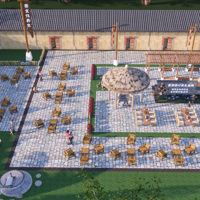 A bird's-eye view of Chinese tea culture courtyard