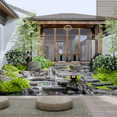 New Chinese Atrium Courtyard Garden