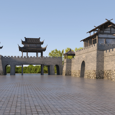 Chinese-style city wall, city tower, city gate, ancient building