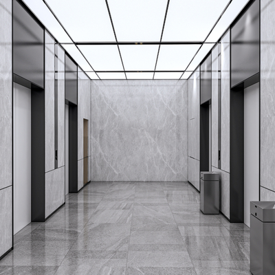 Office building elevator hall elevator room