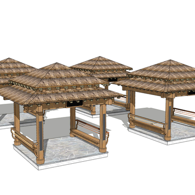 Chinese-style thatched pavilion wooden house