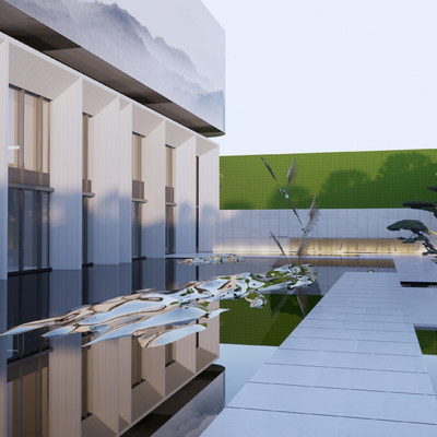 Modern courtyard water feature