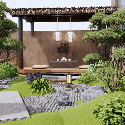 Japanese-style dry landscape courtyard