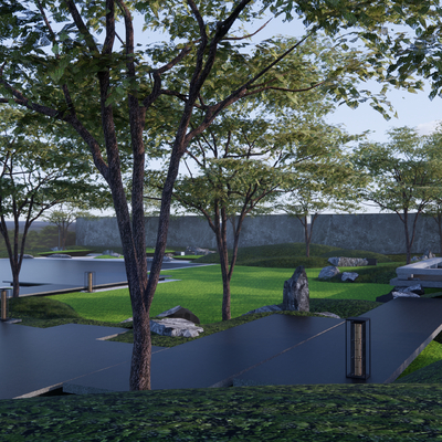 Modern residential center water courtyard