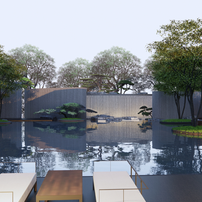 Modern residential center water courtyard