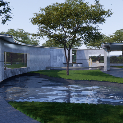 Modern residential center water courtyard