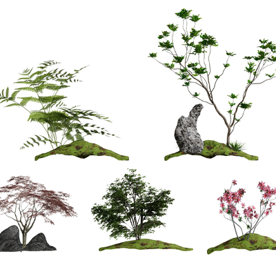 New Chinese-style trees and green plants