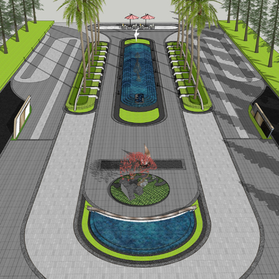 Waterscape entrance landscape of modern residential area