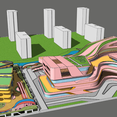 Modern commercial landscape square bird's eye view