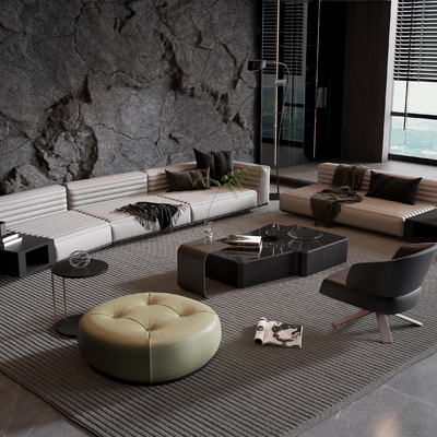 Minotti Dark Style Sofa Coffee Table Combination