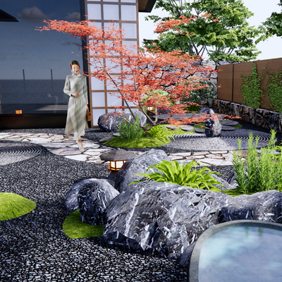 Japanese-style dry landscape courtyard