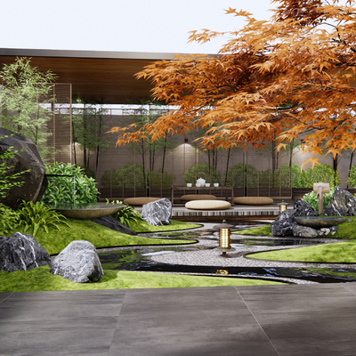 Japanese-style dry landscape courtyard