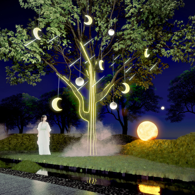 Landscape tree light atmosphere light linear light star light