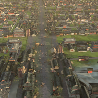 Aerial View of City Bazaar in Ancient Tang Dynasty