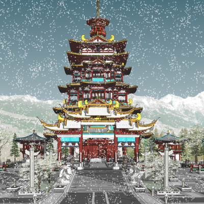 Tang Dynasty Pagoda Snow View Tower Temple