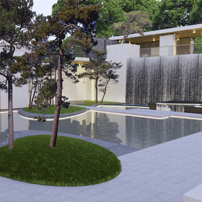 Modern residential waterscape landscape