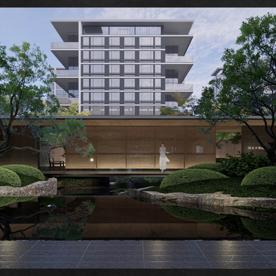 New Chinese-style Community Pavilion Waterscape