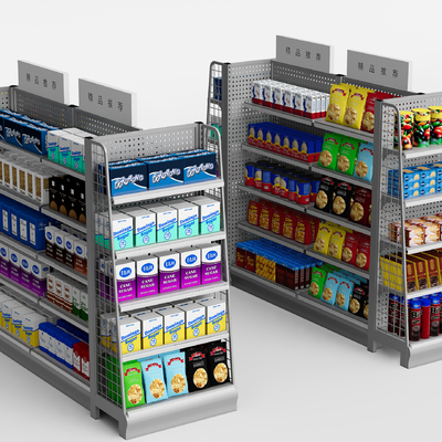 Modern supermarket shelves convenience store goods