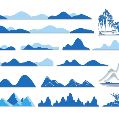 New Chinese mountain wall silhouette