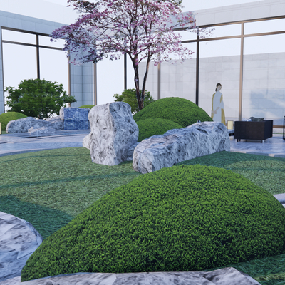 Petal-shaped sunken courtyard water feature