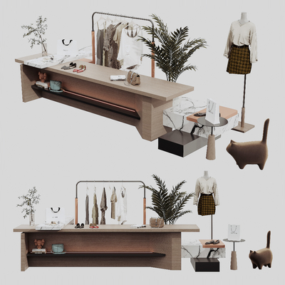 Modern clothing store display shelves