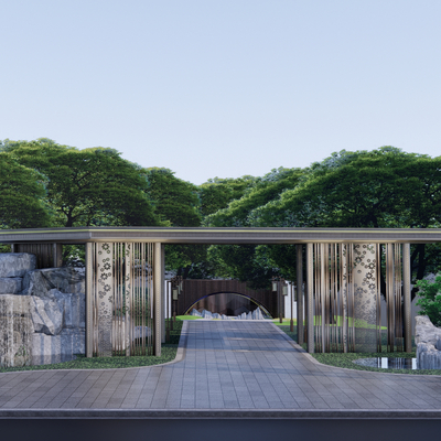 Neo-Chinese Style stacked water entrance gate tower landscape