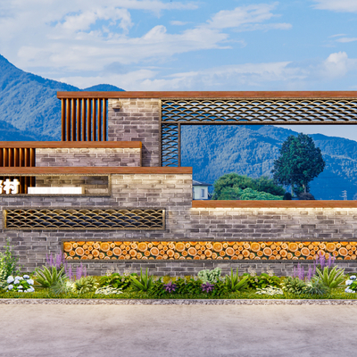 Sculpture sketch of new Chinese village entrance landscape wall