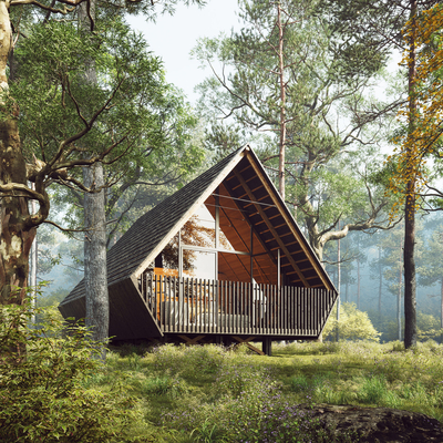 Appearance of wooden house in the forest